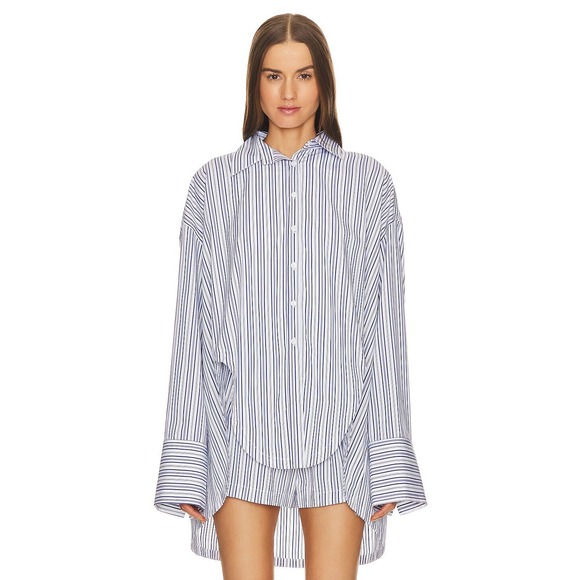 Ronny Kobo Tops - Ronny Kobo XS Striped Oversized Button Down‎ Shirt Blue White Cotton Canada